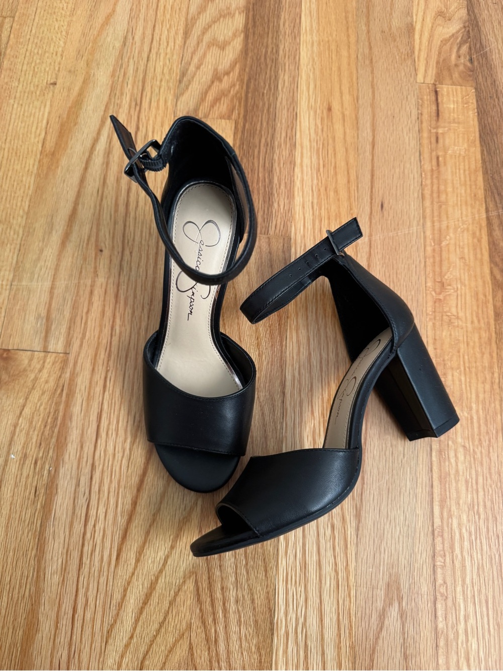 Jessica Simpson Black Ankle-Strap Block Heel Sandals Size 6